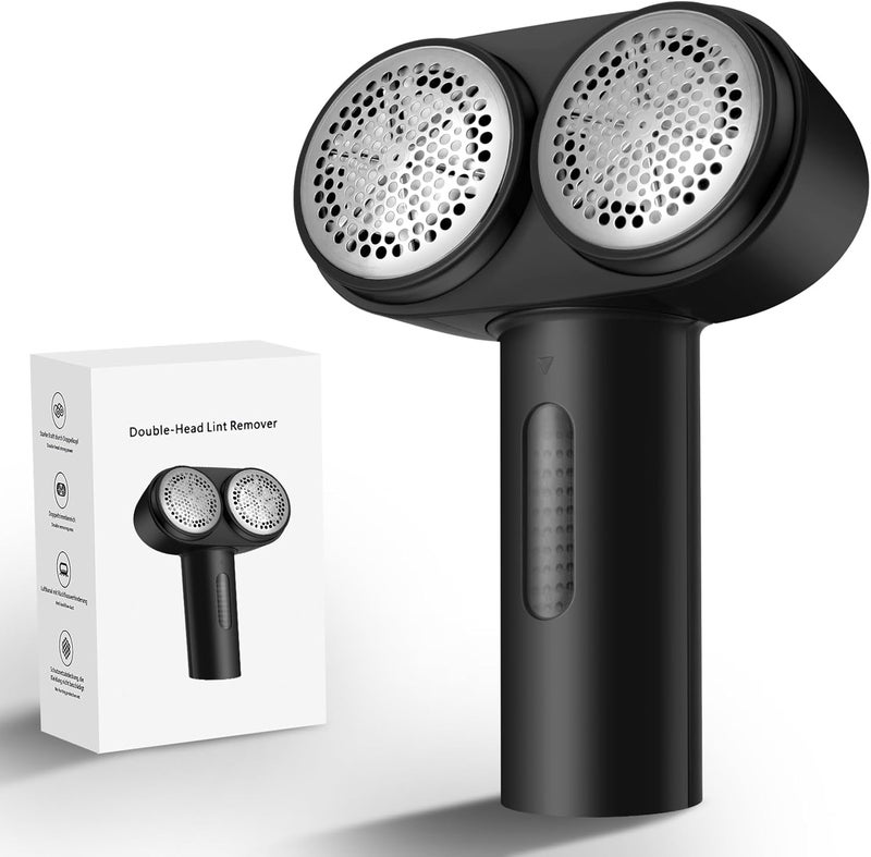 Handzee Fabric Shaver, Electric Lint Shaver, Dual Motor Sweater Shaver, Fabric Pilling Remover, Powerful 2 Gear 6-Leaf Blades, Portable Defuzzer Clothes Fuzz Remover for Sweater Furniture (Black) - Image 1